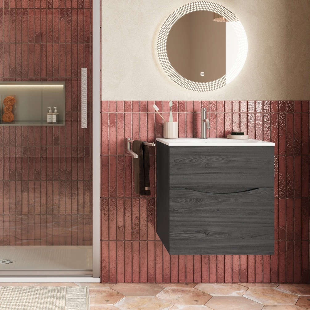 Product Lifestyle image of the Crosswater Glide II Steelwood 600mm Double Drawer Unit with Basin